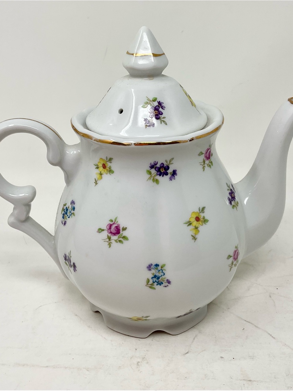 Porcelain Floral Teapot with Gold Trim